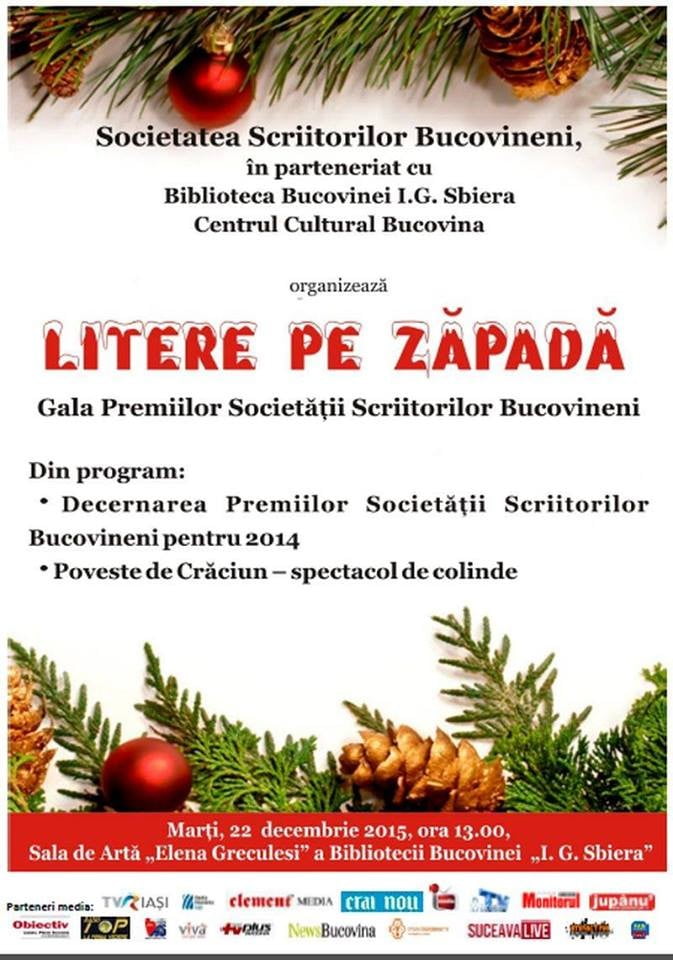 Litere pe zăpadă - Gala Premiilor Societăţii Scriitorilor Bucovineni