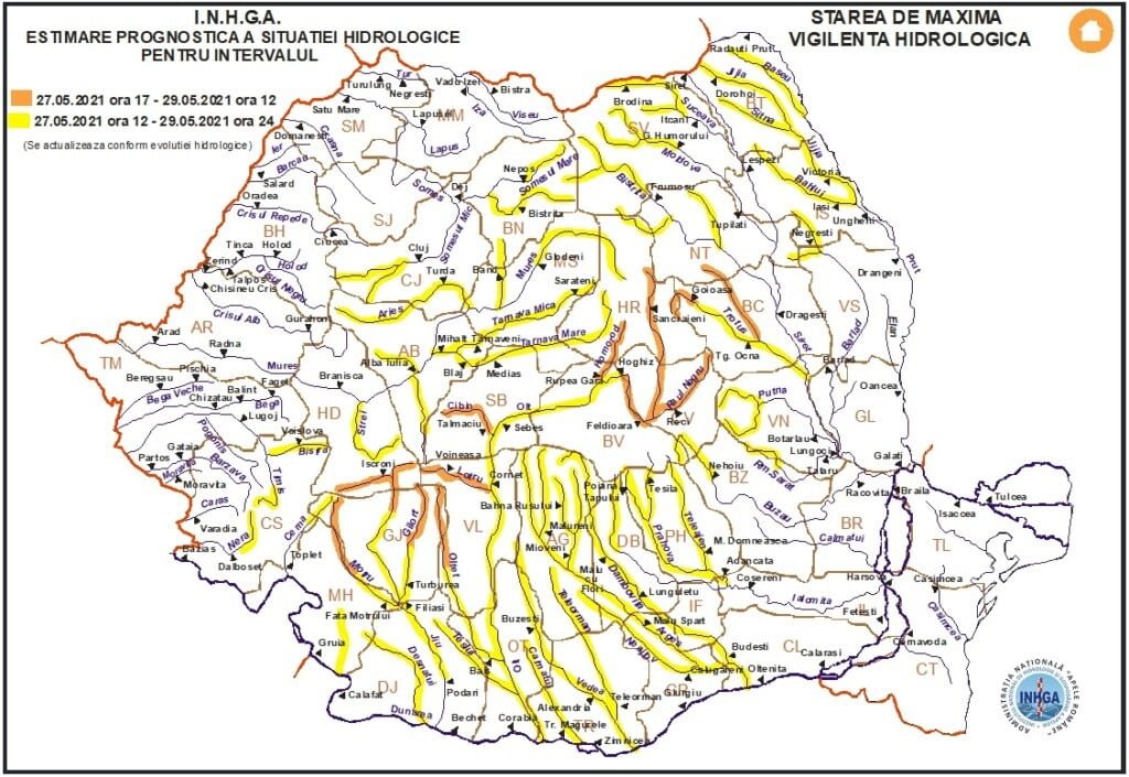 Atenționare cod inundații în bazinele hidrografice râurilor Suceava, Moldova și Bistrița