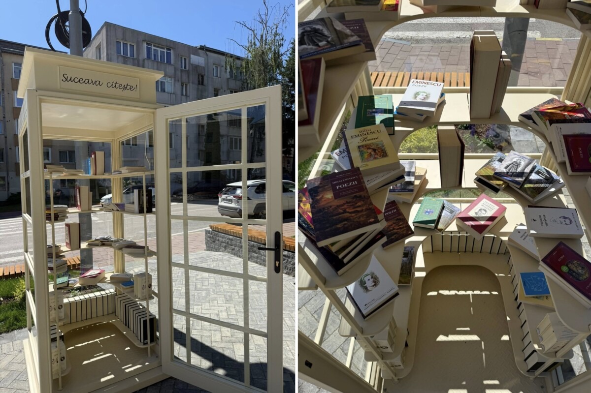 Mini-bibliotecă în aer liber la Suceava: un raft cu cărți de Eminescu și nu numai, pentru toți cititorii